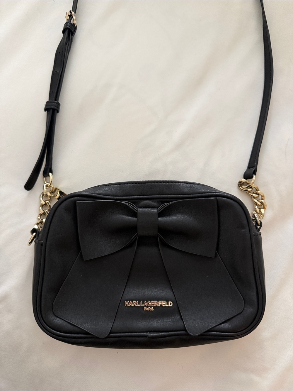 Karl Lagerfeld Black Crossbody with Gold Hardware and Bow
